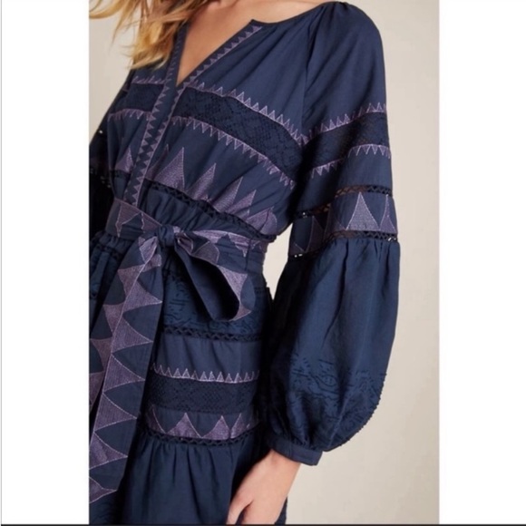 Anthropologie Skye Embroidered Mini Dress Size S Boho Festival Coastal Cowgirl - Picture 16 of 16